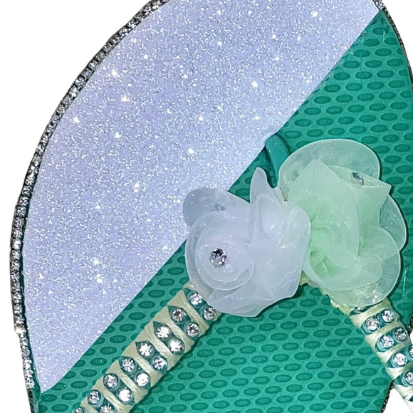 Old navy flip flops| Bridal Shoes| Beach Wedding| Mint Green Size 7-8| crystals - Picture 8 of 16